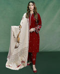 Maroon Embroidered Lawn 3Pcs Set with Digital Print Dupatta