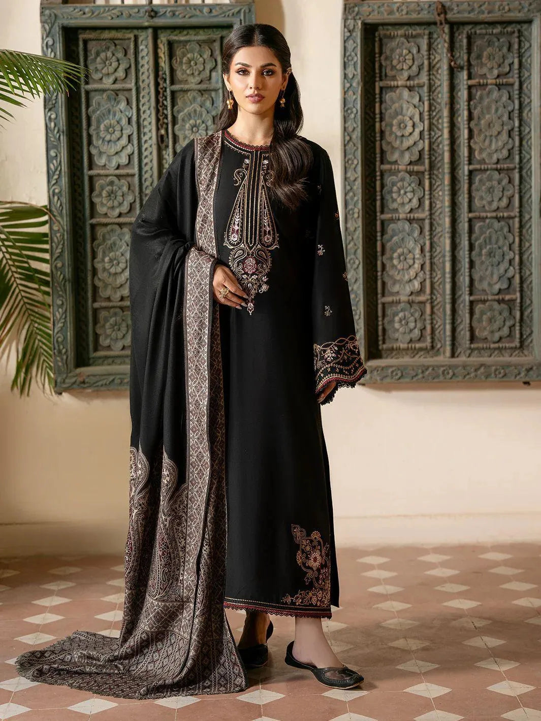 Black Embroidered 3-Piece Lawn Suit for Women