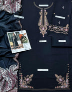 Black Embroidered 3-Piece Lawn Suit for Women