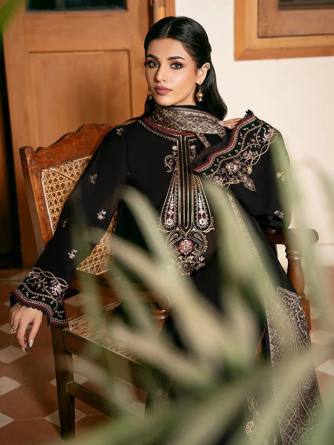 Black Embroidered 3-Piece Lawn Suit for Women