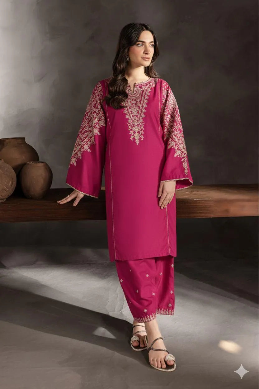 Women's Pink Embroidered Lawn Suit for Weddings and Eid