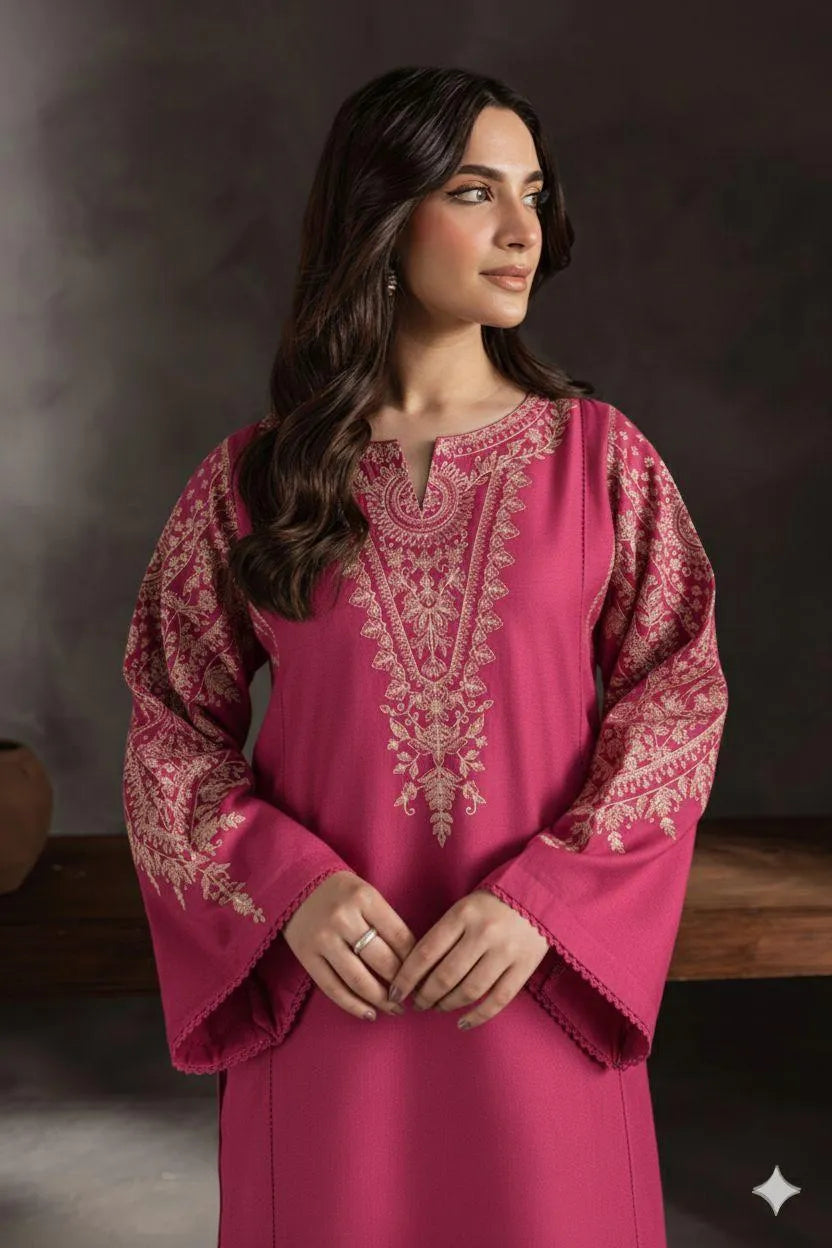 Women's Pink Embroidered Lawn Suit for Weddings and Eid