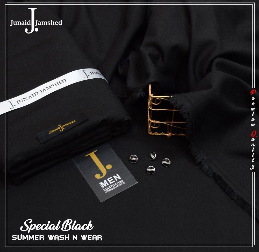 Men Unstitched Black Wash & Wear Fabric Junaid Jamshed
