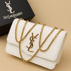 White YSL Inspired Crossbody Bag with Gold Chain