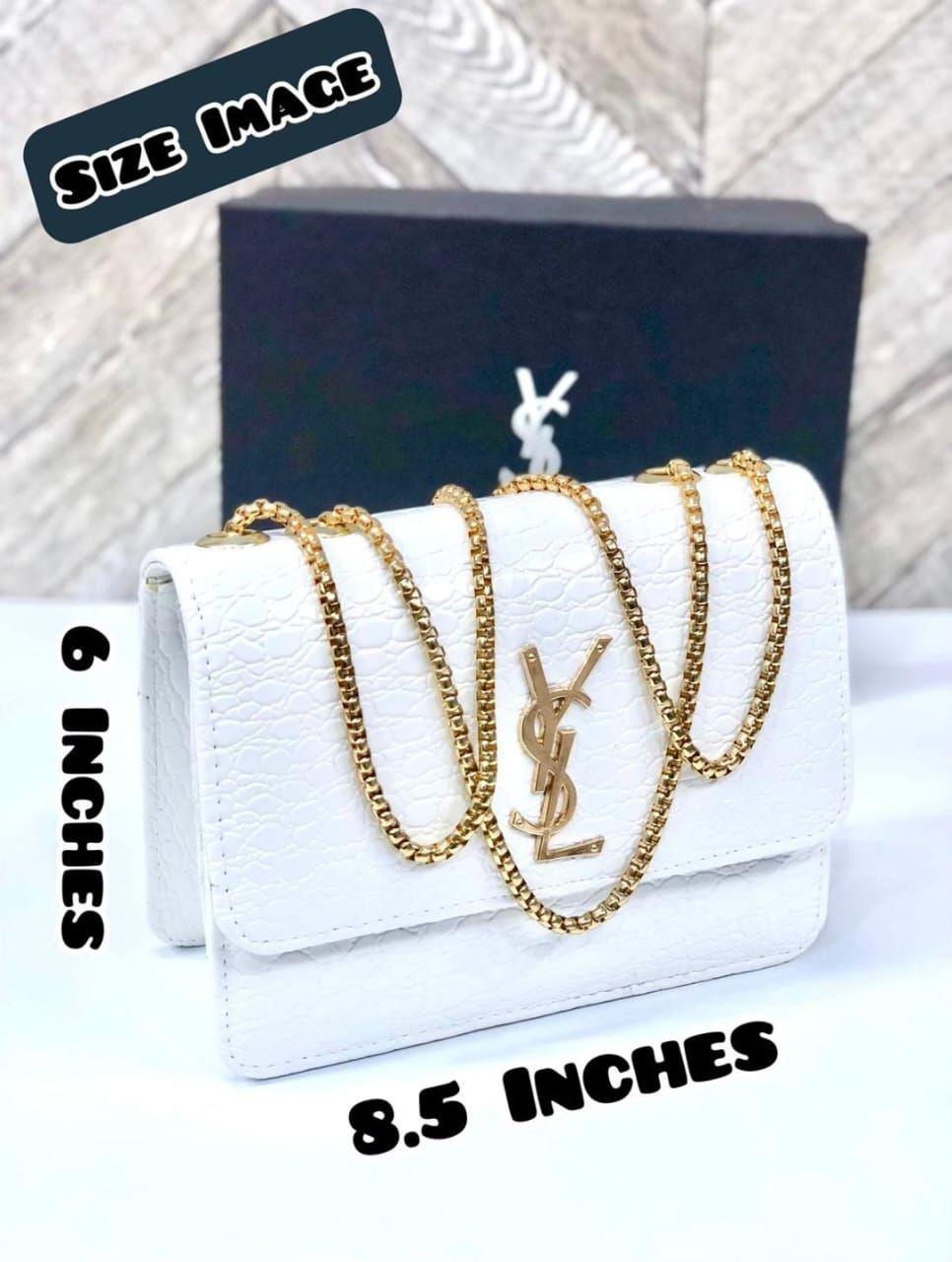 White YSL Inspired Crossbody Bag with Gold Chain