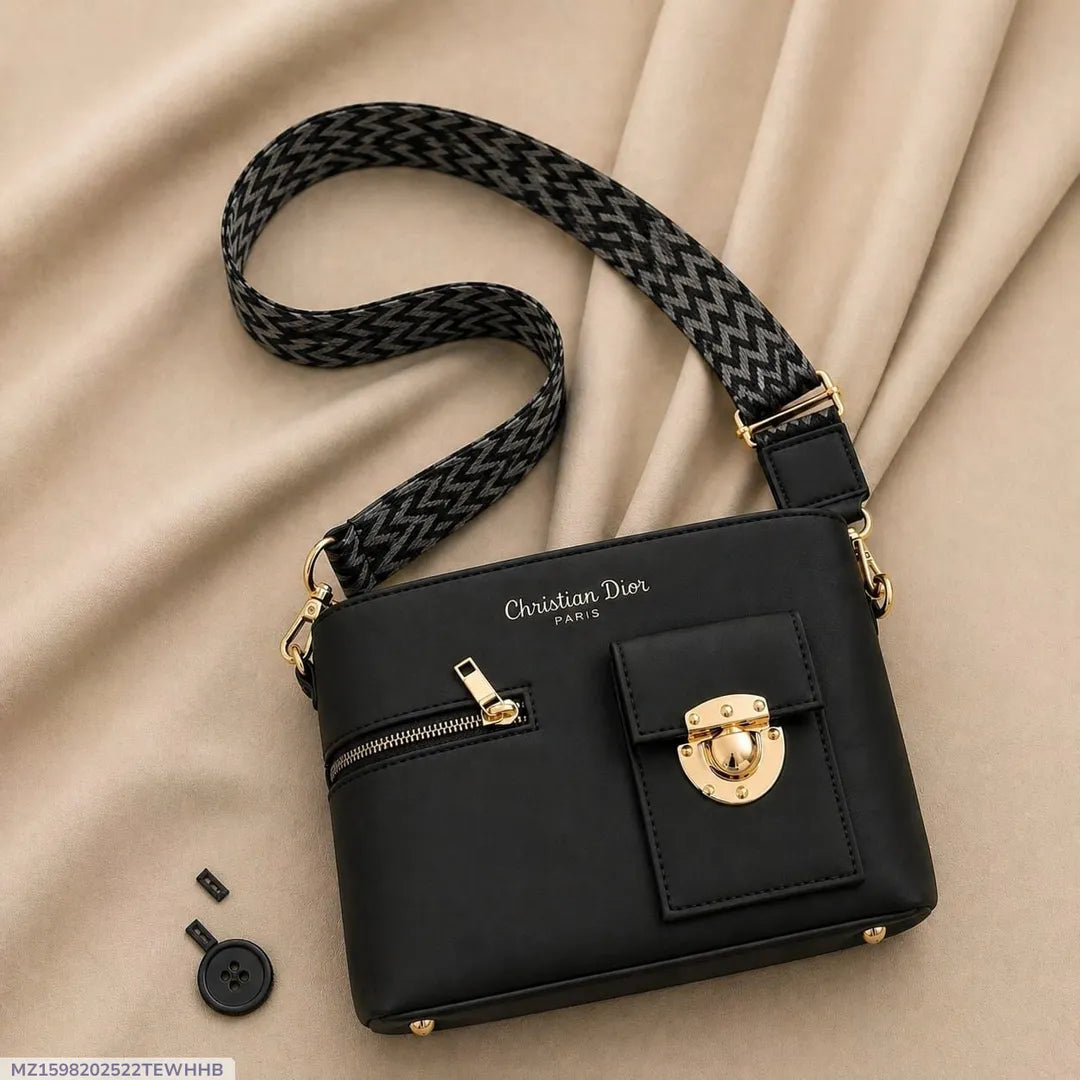 Black Leather Shoulder Bag for Women