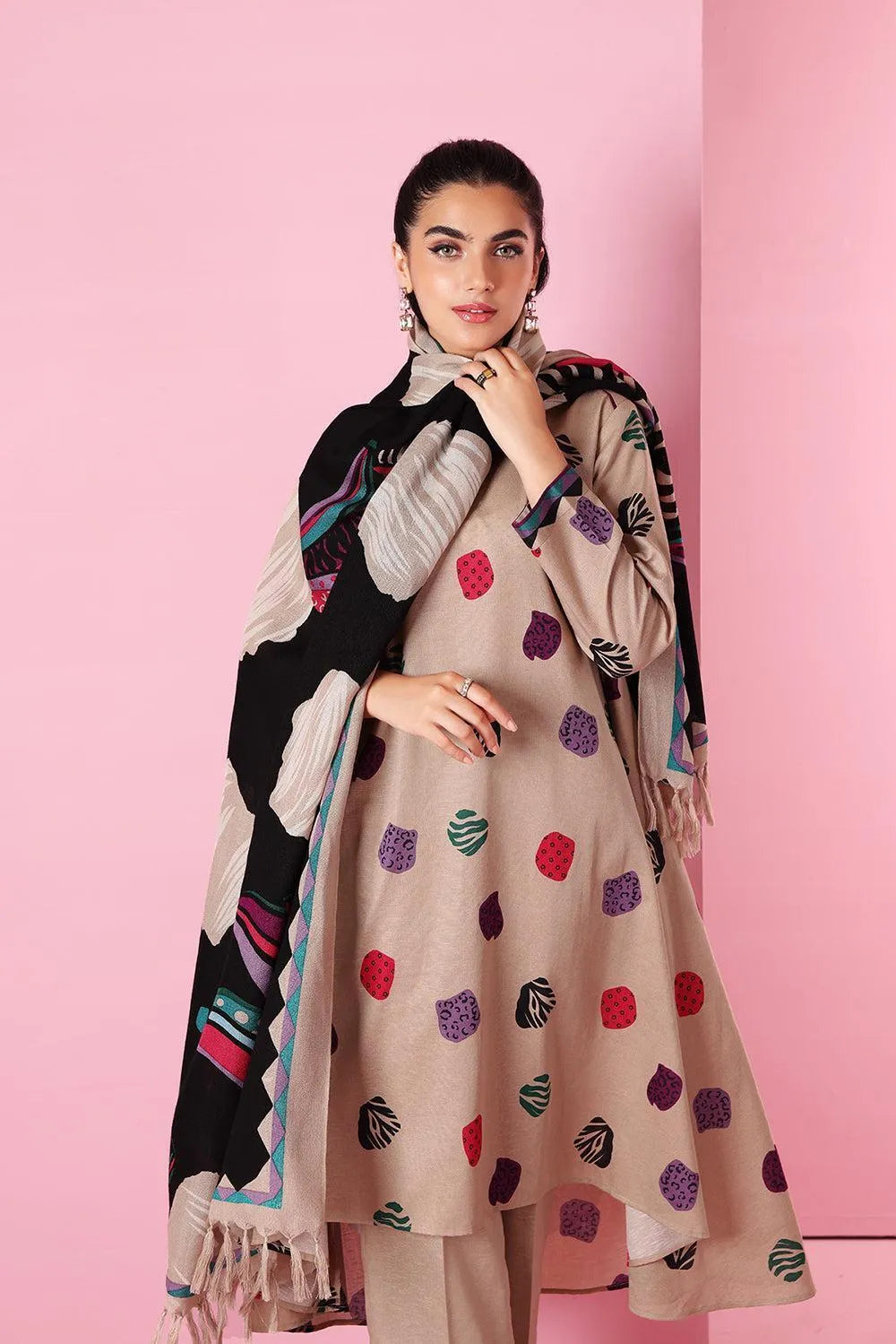 Beige Embroidered Lawn 3Pcs Set with Dupatta
