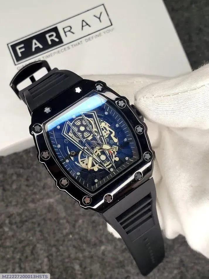 Men's Black Square Skeleton Watch Imported Quality