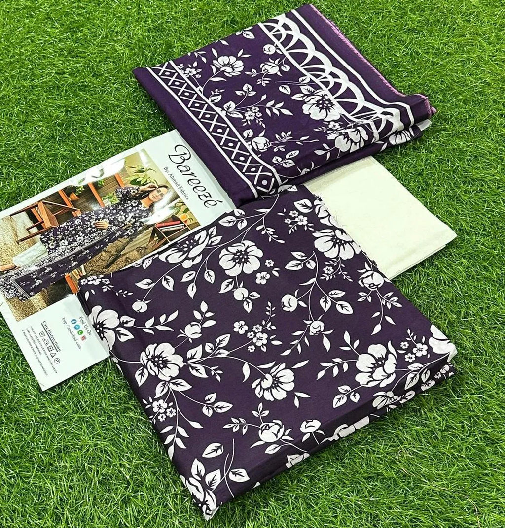 Purple Digital Print Lawn 3Pcs Set for Women