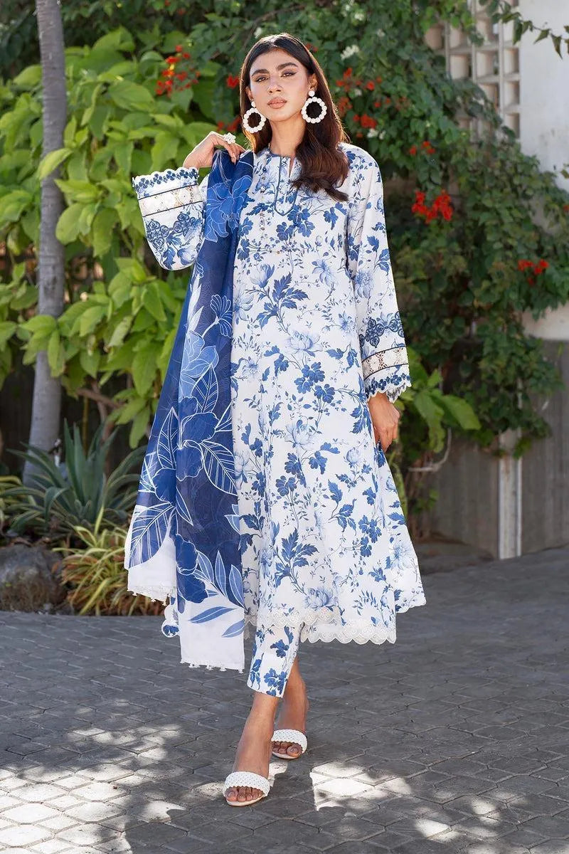 Blue Floral Lawn 3-Piece Kurta Set