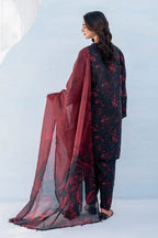 Lawn 3 piece Embroidered Red Black Suit