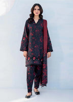 Lawn 3 piece Embroidered Red Black Suit