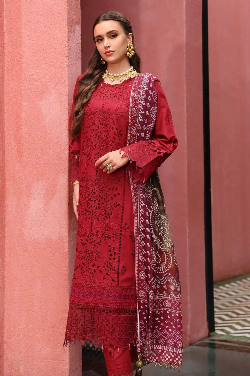 Red Embroidered Lawn 3Pcs Set for Women