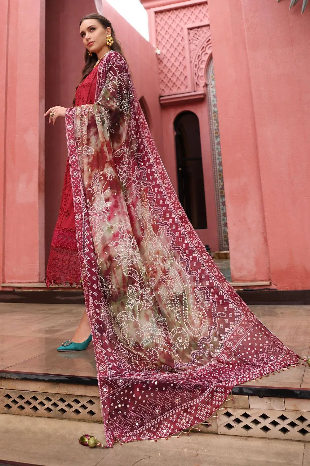 Red Embroidered Lawn 3Pcs Set for Women