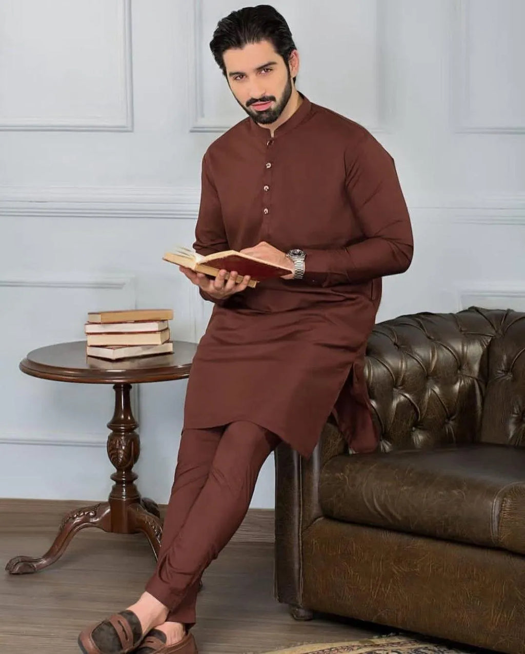 Men's Brown Wash & Wear Shalwar Kameez