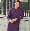 Men's Stitched Wash And Wear Plain Shalwar Kameez - 2 Pcs in Vibrant Purple