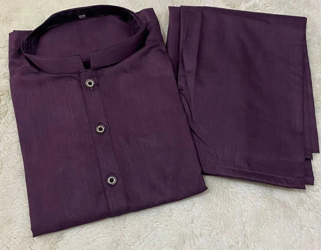 Men's Stitched Wash And Wear Plain Shalwar Kameez - 2 Pcs in Vibrant Purple