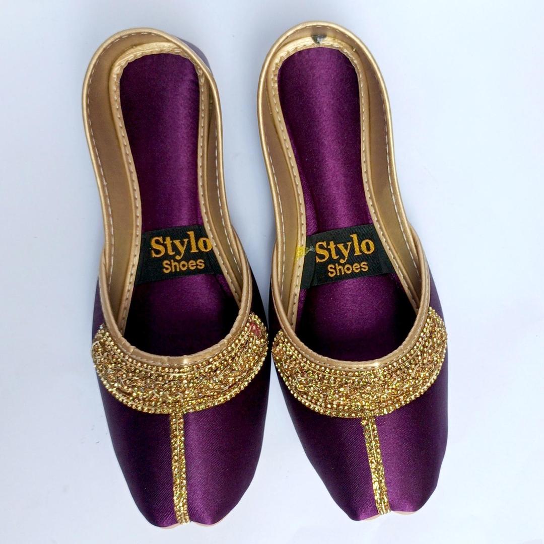 Women Purple Embroidered Khussa Shoes