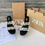 Black Pearl Embellished Women's Slides