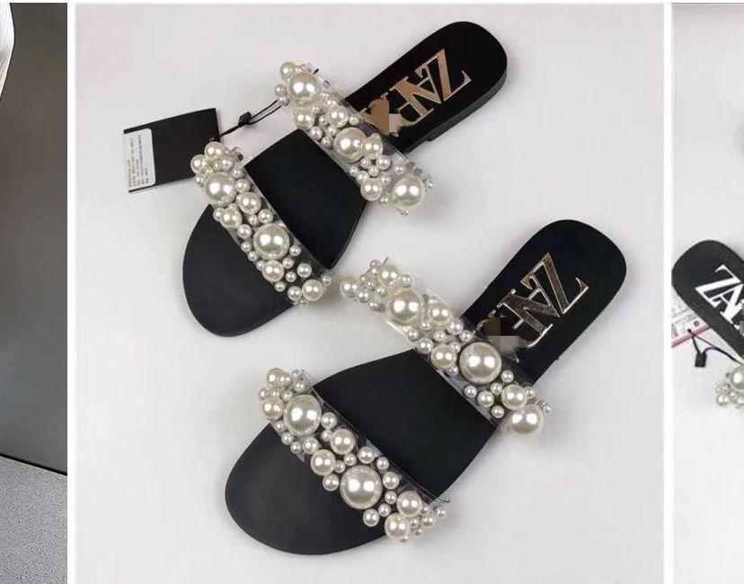 Black Pearl Embellished Women's Slides