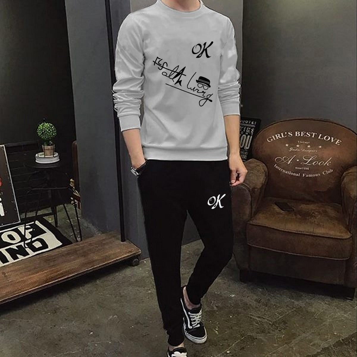 Men's Printed Tracksuit Set Soft Fabric Stylish T Shirt and Trouser Comfortable Fashionable Outfit