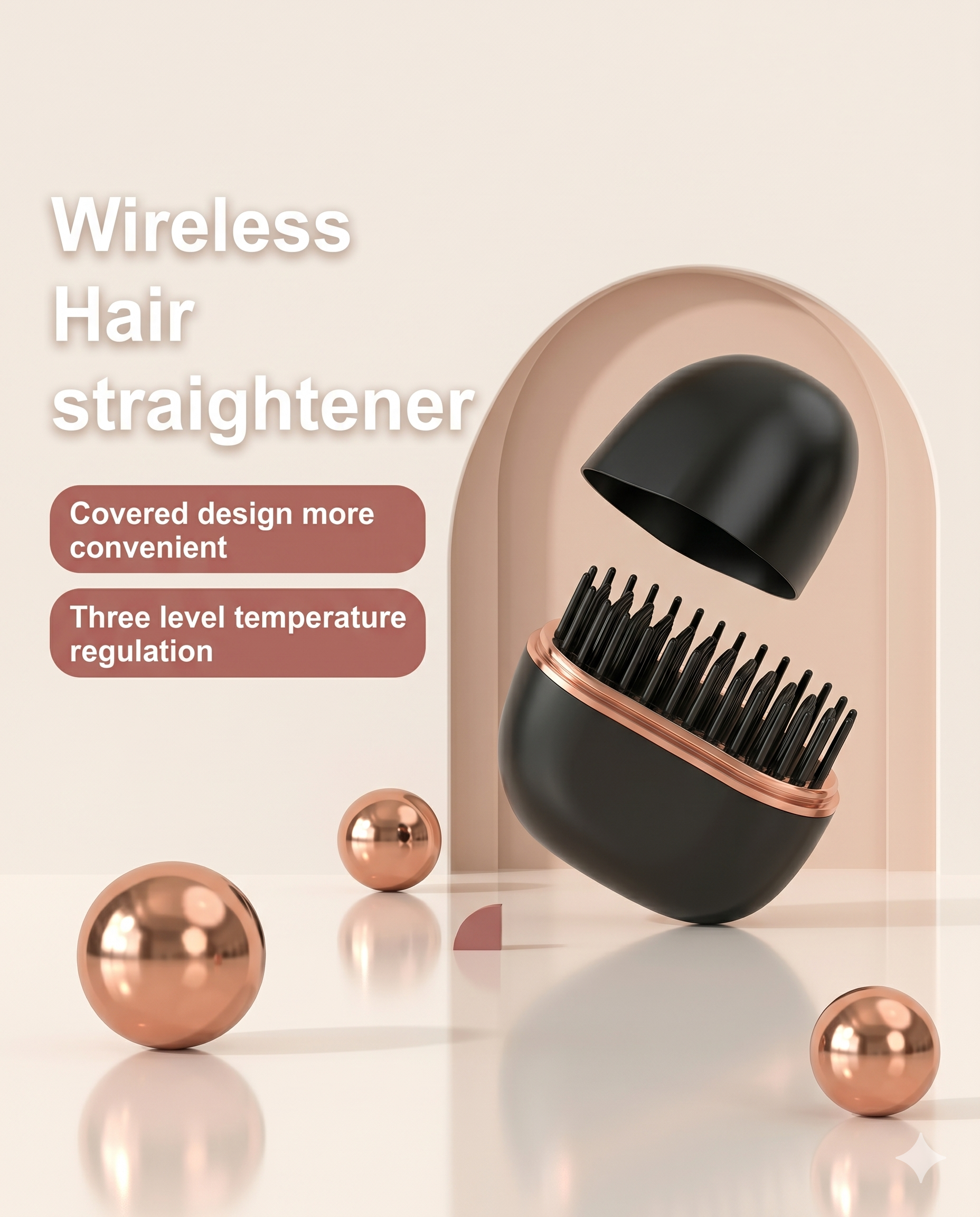 Mini Wireless Hair Straightening Comb | Wireless & Portable Travel Brush (Random Color)
