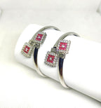 2 Pcs Kara Bangle Set Red Black White Alloy Wedding Party Jewelry