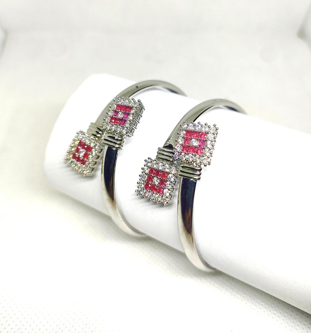 2 Pcs Kara Bangle Set Red Black White Alloy Wedding Party Jewelry