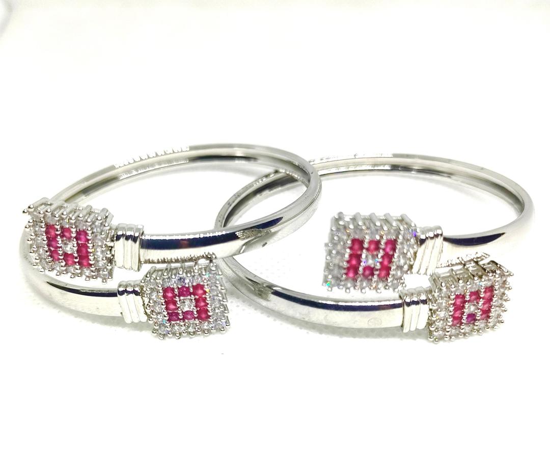 2 Pcs Kara Bangle Set Red Black White Alloy Wedding Party Jewelry
