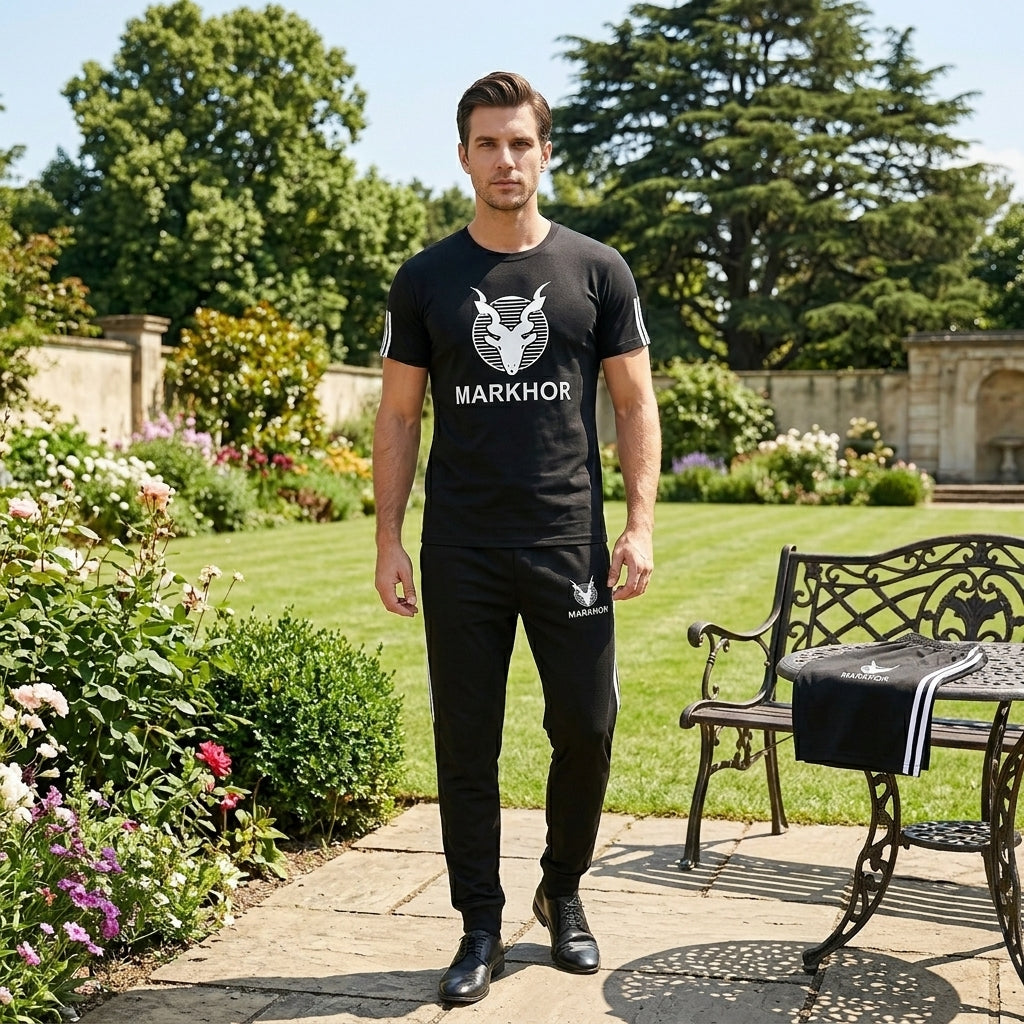 Pack of 3 Markhor Printed Black Summer Tracksuit Markhor Printed Tracksuit For Men