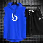 gym Summer Sleeveless Hooded Tracksuit For Men's (Tshirt + Shorts )